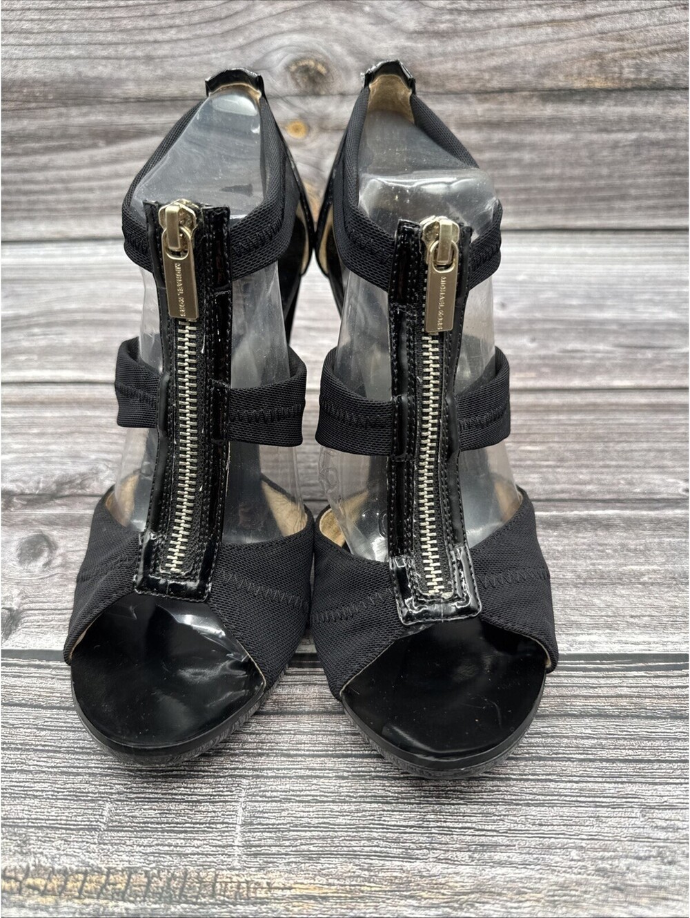 Michael Michael Kors Sandals Womens Size 8.5 Black Strappy Zip High Heel Shoes
